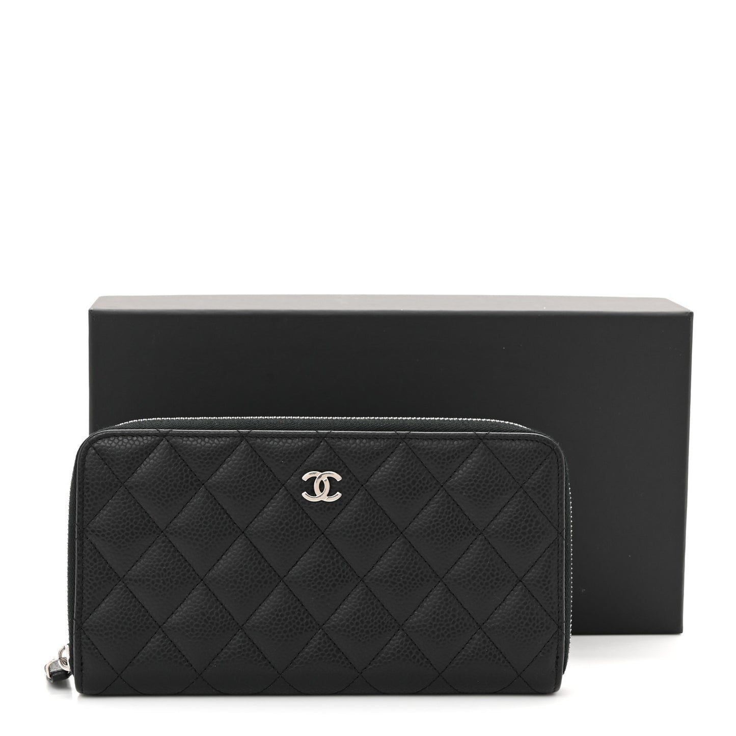 Caviar Quilted Large Gusset Zip Around Wallet Black