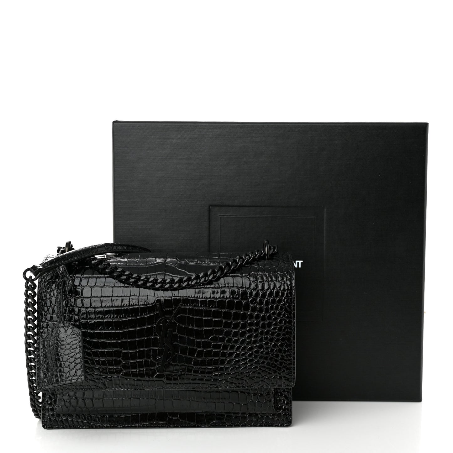 Calfskin Crocodile Embossed Medium Monochrome Monogram Sunset Black