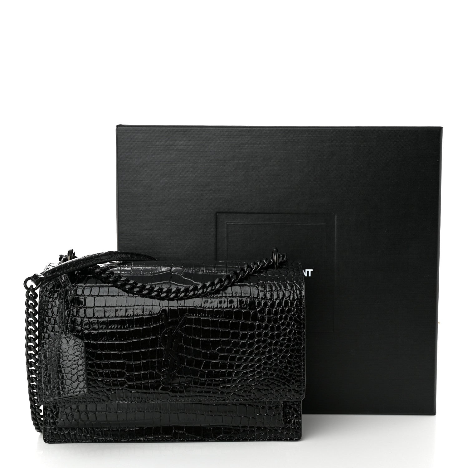Saint Laurent Calfskin Crocodile Embossed Medium Monochrome Monogram Sunset Black 11 of 11