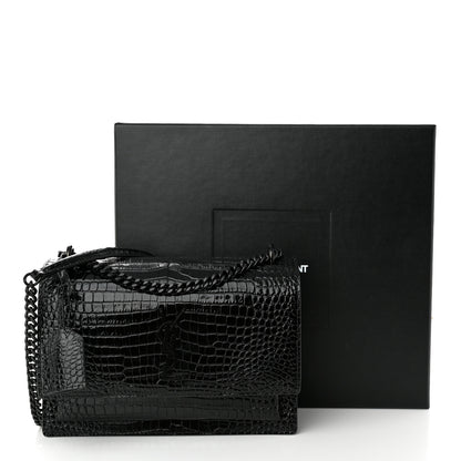 Saint Laurent Calfskin Crocodile Embossed Medium Monochrome Monogram Sunset Black 11 of 11
