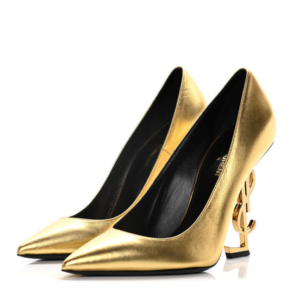 Saint Laurent Calfskin Opyum 100 Pumps 39 Gold 3 of 16