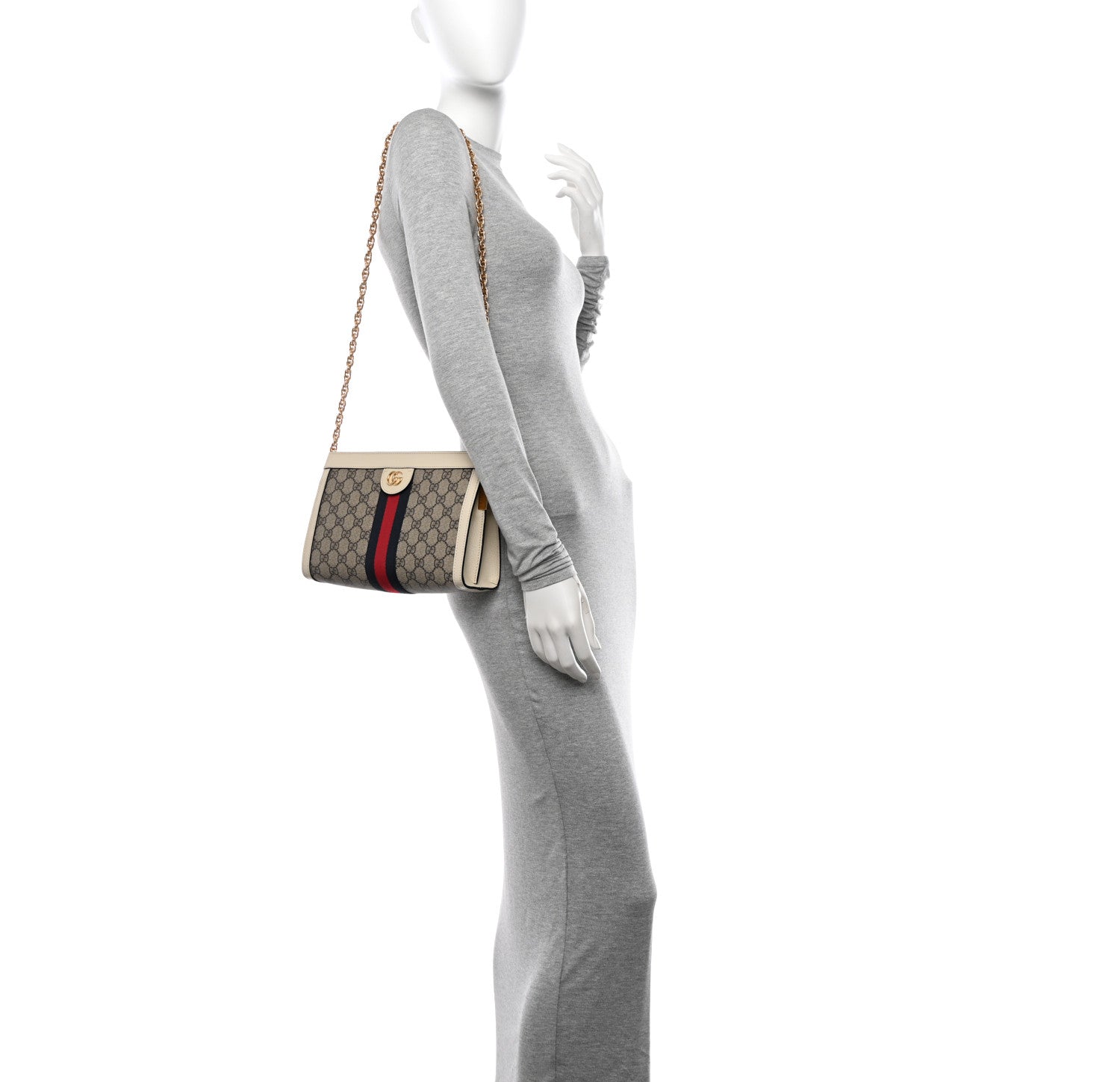 Gucci GG Supreme Monogram Textured Calfskin Web Small Ophidia Chain Shoulder Bag Beige Ebony Mystic White 2 of 9