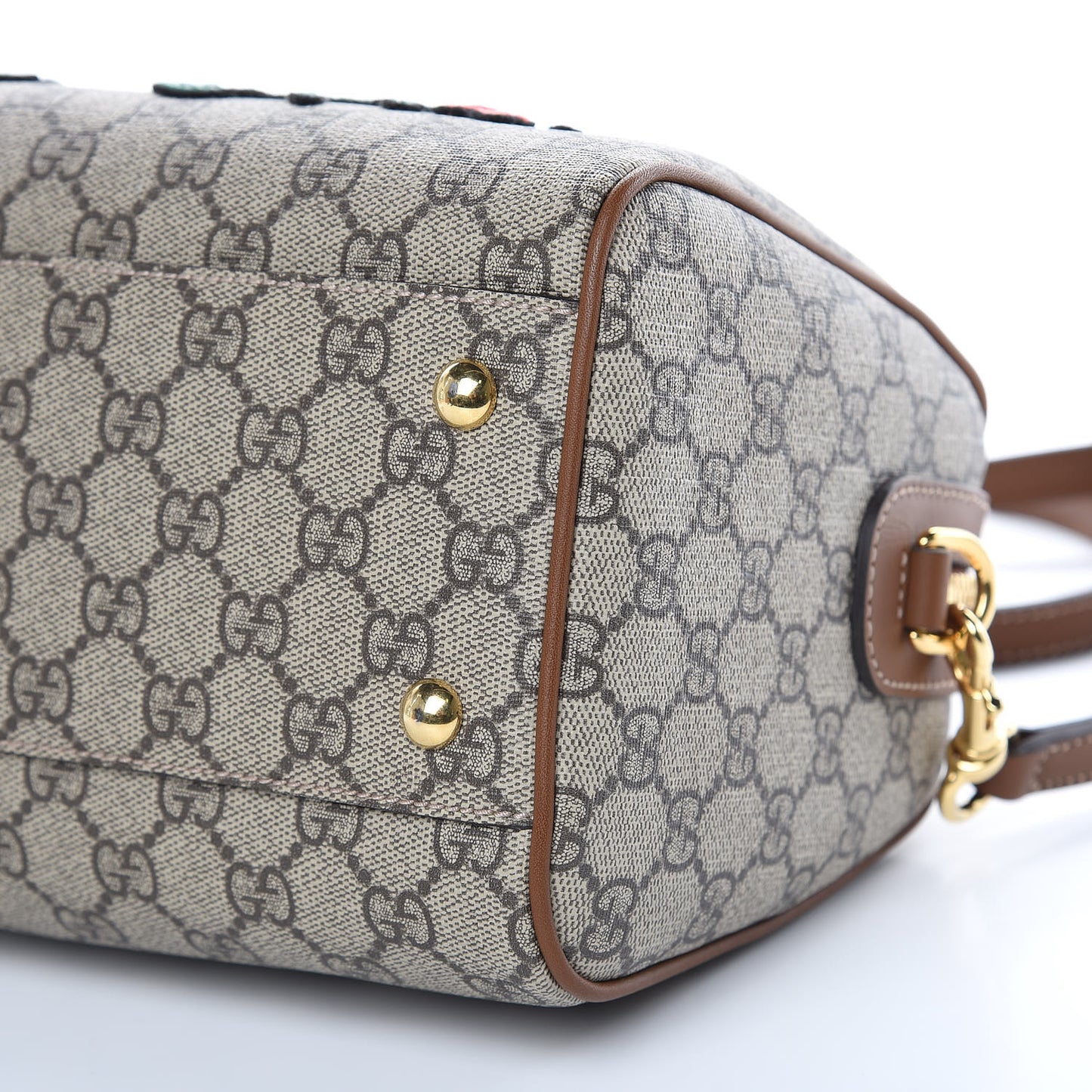 GG Supreme Monogram Floral Embroidered Small Boston Brown