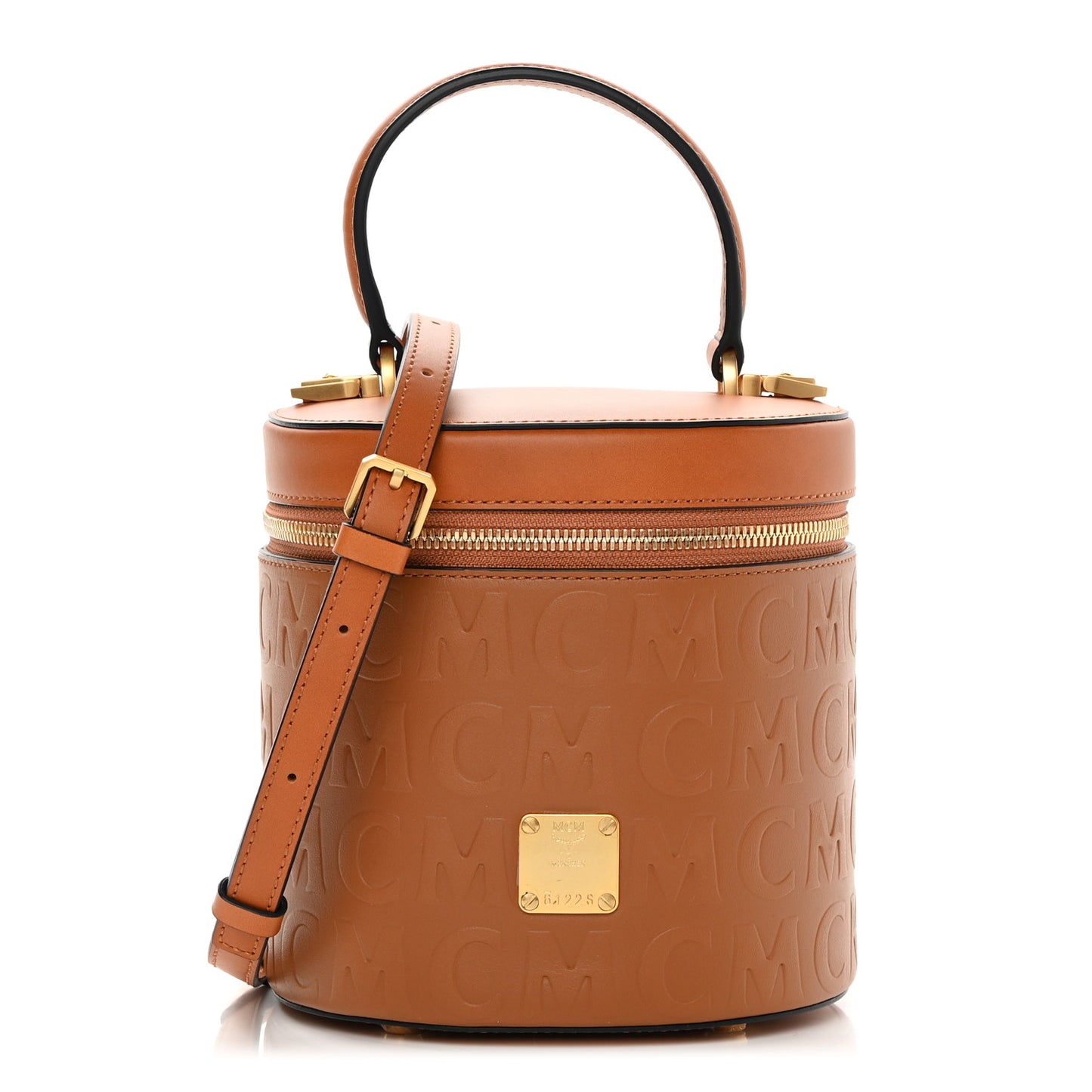 Calfskin Embossed Monogram Cylinder Crossbody Bag Cognac