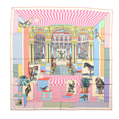 Hermes Cashmere Silk Grand Theatre Nouveau Shawl 140 White Rose Jaune Pale 1 of 5