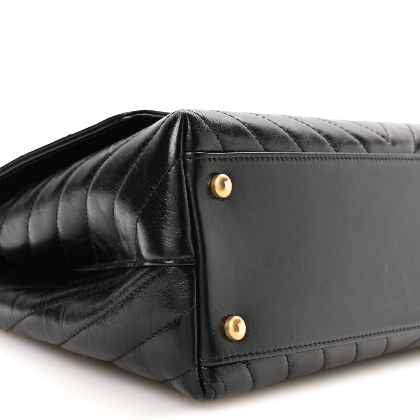 Aged Calfskin Chevron Quilted Small Coco Handle Flap Black