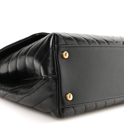 Chanel Aged Calfskin Chevron Quilted Small Coco Handle Flap Black 9 of 11