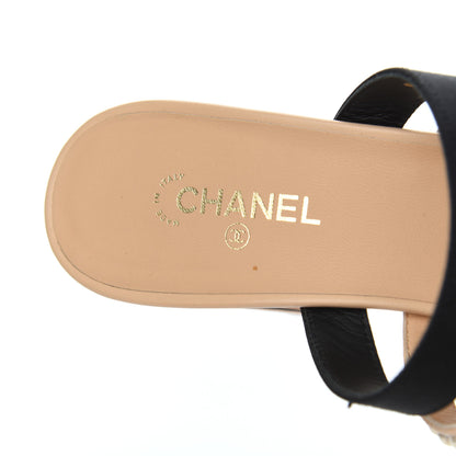 Chanel Lambskin Grosgrain Pearl Mules 38.5 Beige Black 6 of 11