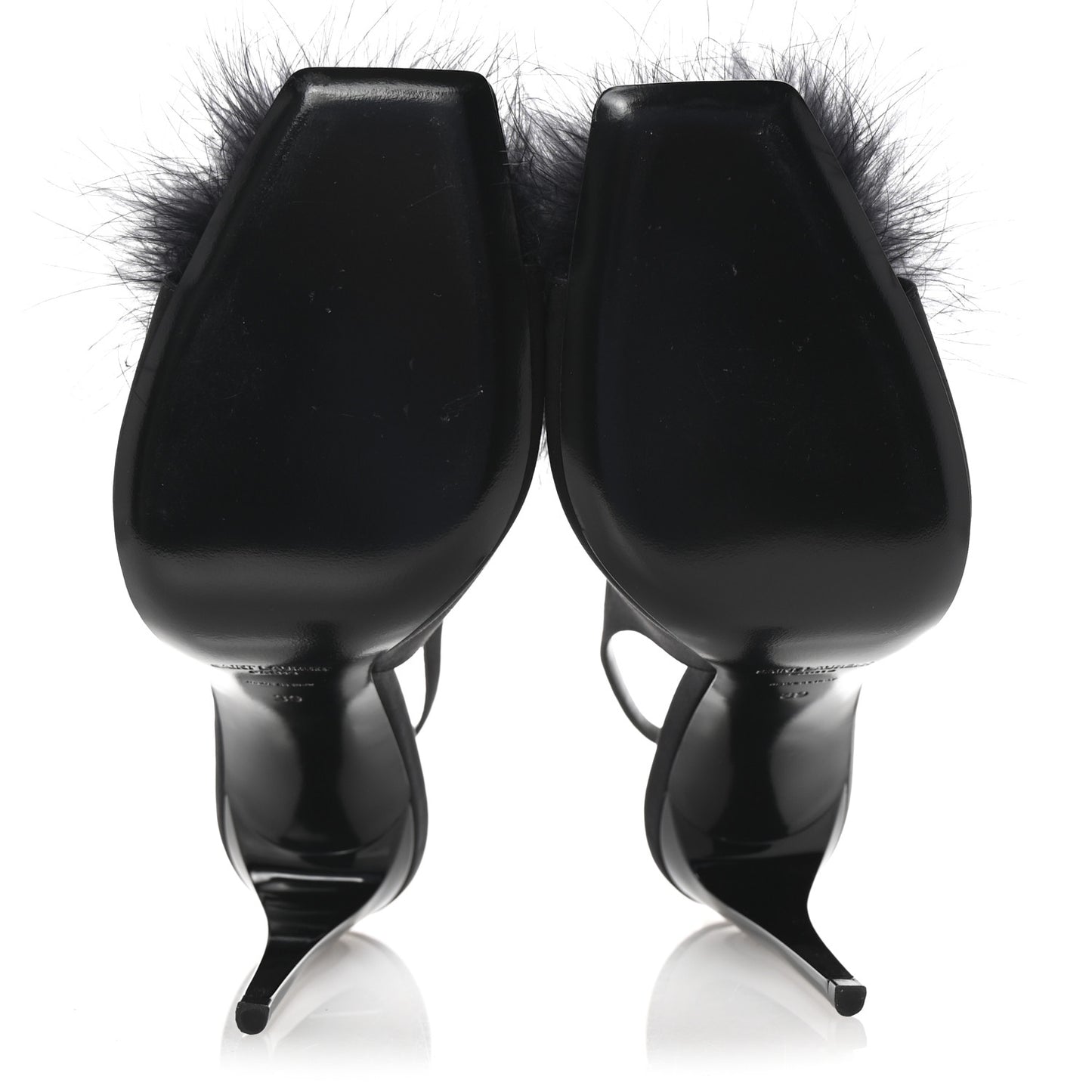 Crepe Satin Feathered Blanco Sandals 39 Black