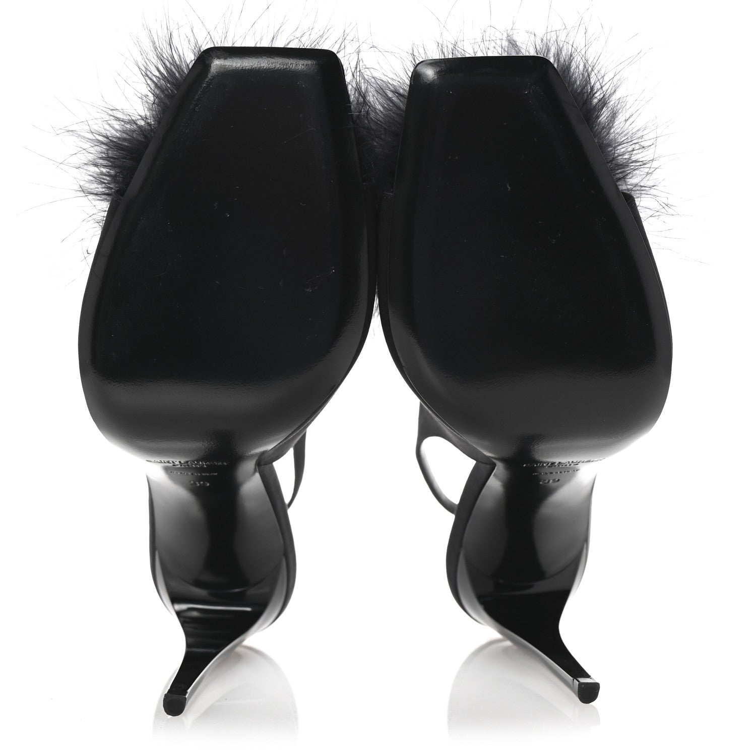 Saint Laurent Crepe Satin Feathered Blanco Sandals 39 Black 6 of 9