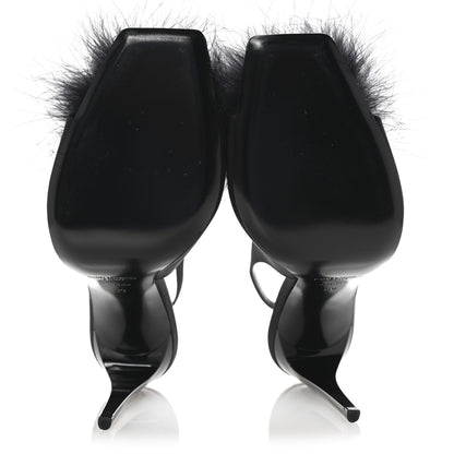 Saint Laurent Crepe Satin Feathered Blanco Sandals 39 Black 6 of 9