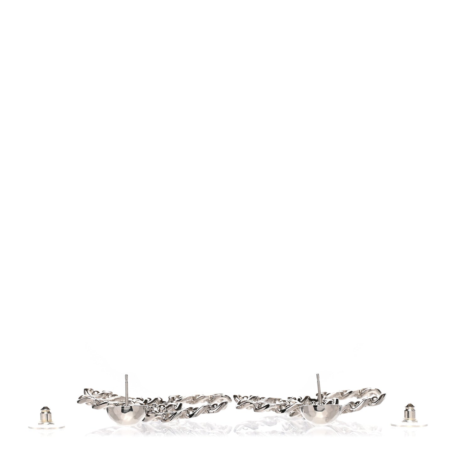 Chain Link CC Drop Earrings Silver