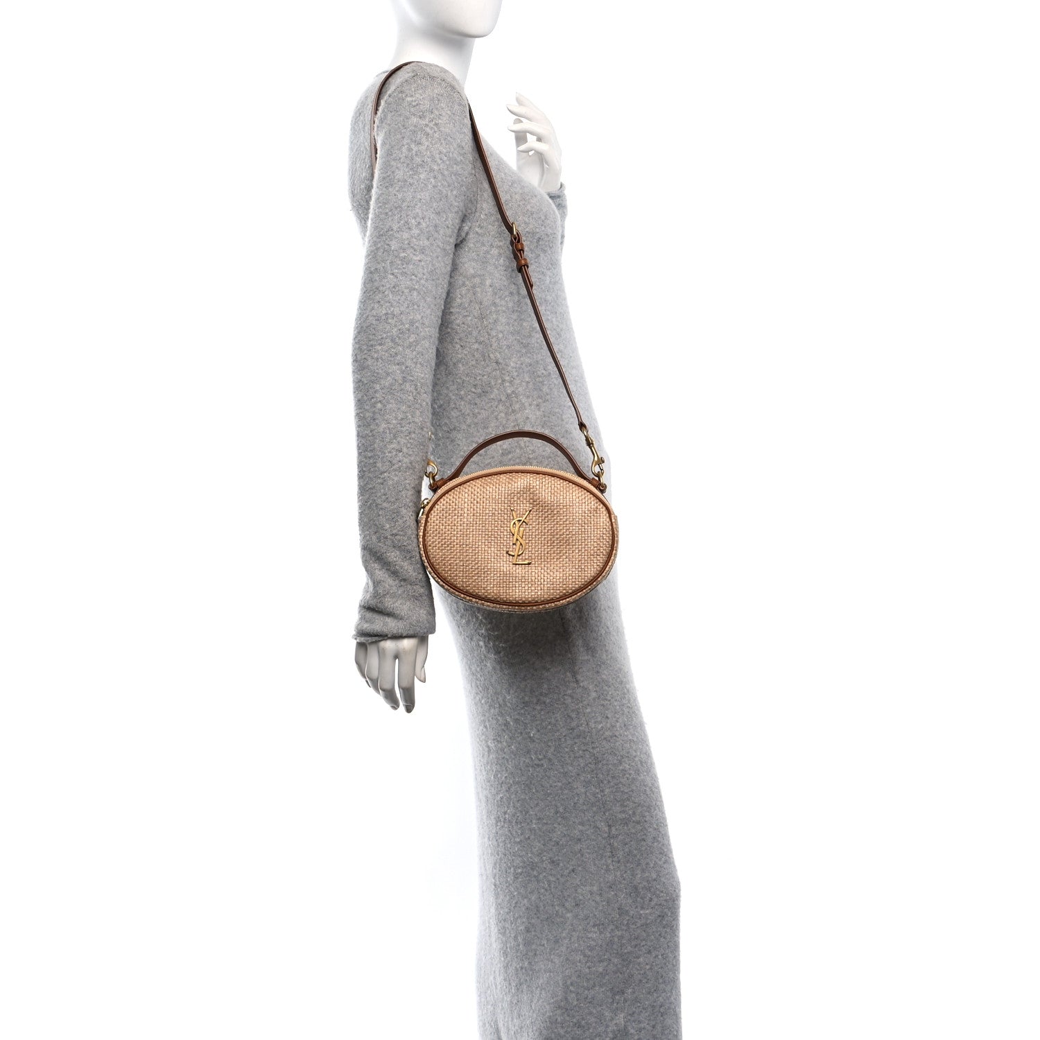 Saint Laurent Raffia Calfskin Round Camera Bag Golden Ecru Brick 2 of 10
