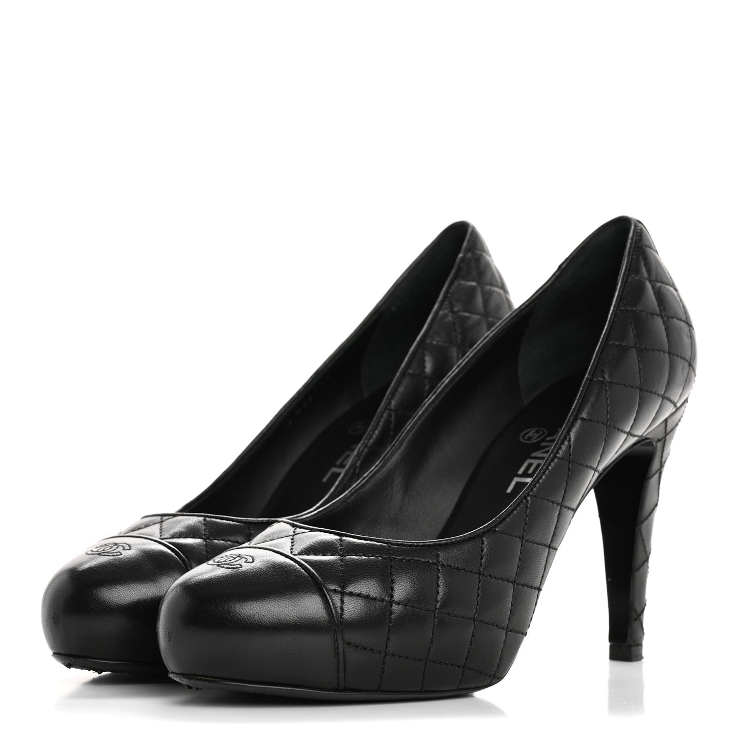 Lambskin Quilted Cap Toe Pumps 37.5 Black
