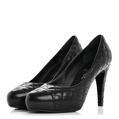Chanel Lambskin Quilted Cap Toe Pumps 37.5 Black 4 of 10