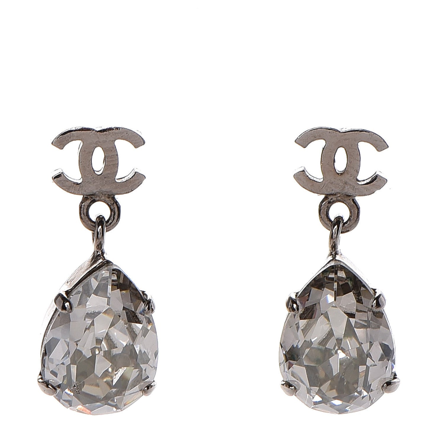 Crystal CC Drop Earrings Silver