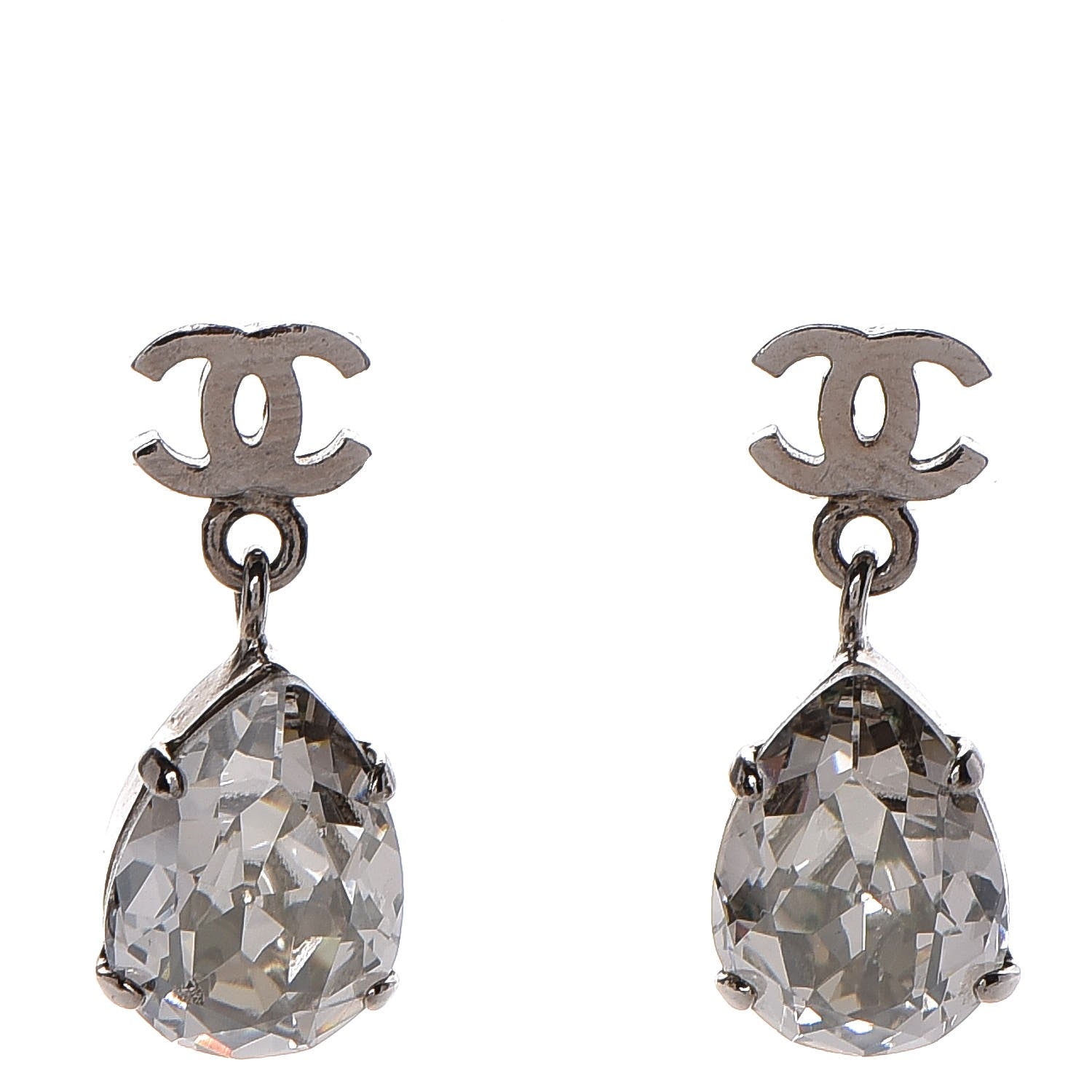 Chanel Crystal CC Drop Earrings Silver 1 of 5