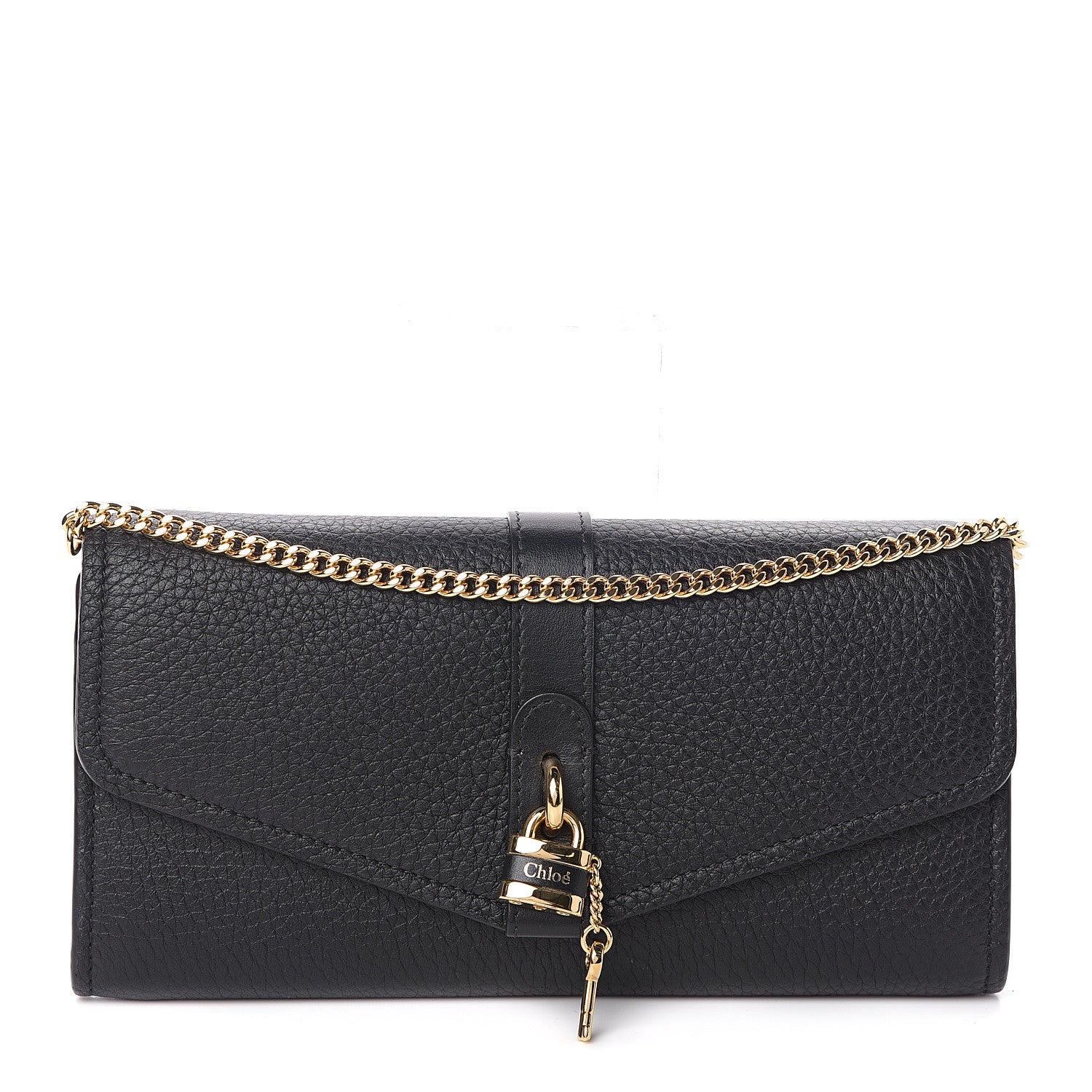 Chloe Shiny Grained Calfskin Aby Wallet on Chain Black 1 of 8
