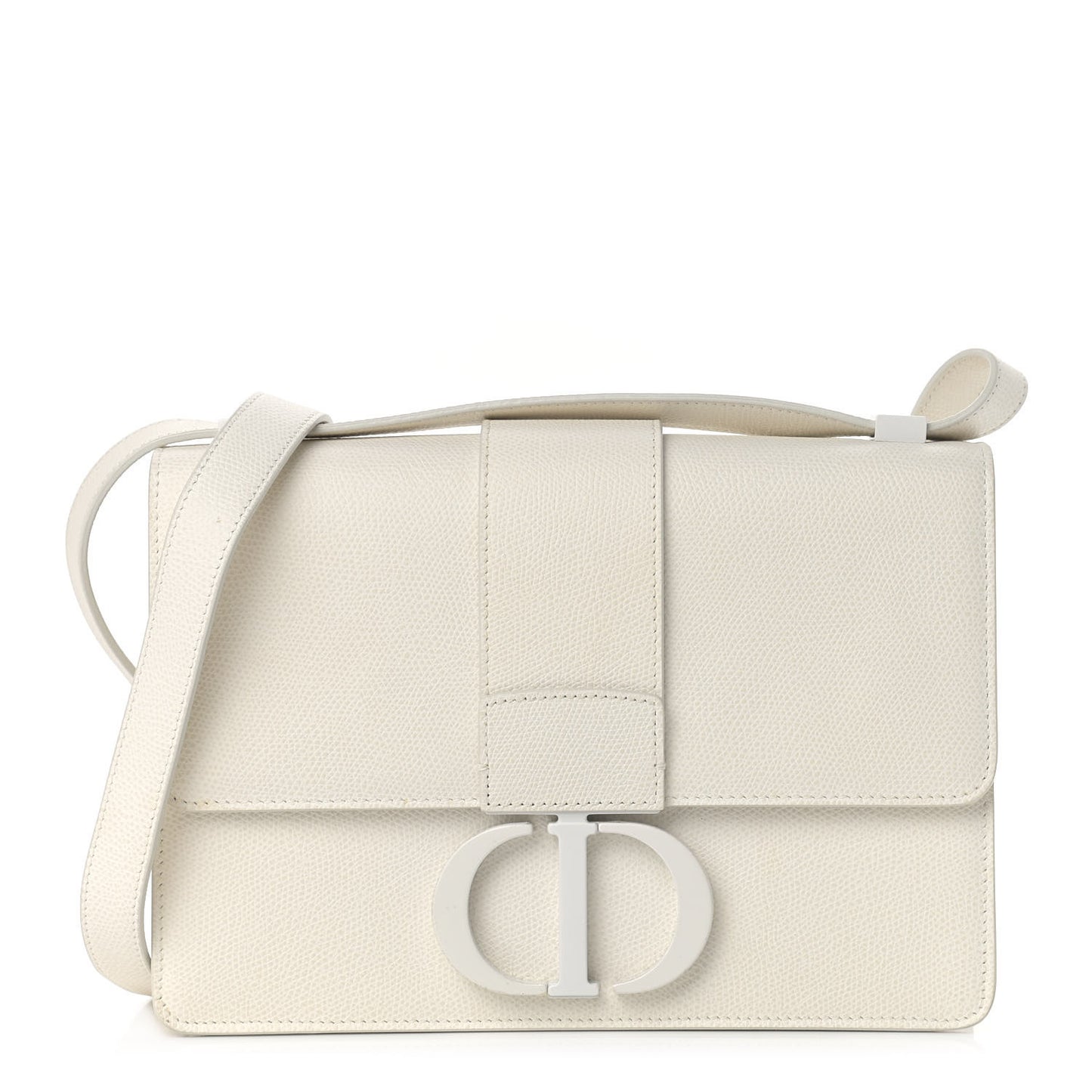 Ultra Matte Grained Calfskin 30 Montaigne Flap Bag White