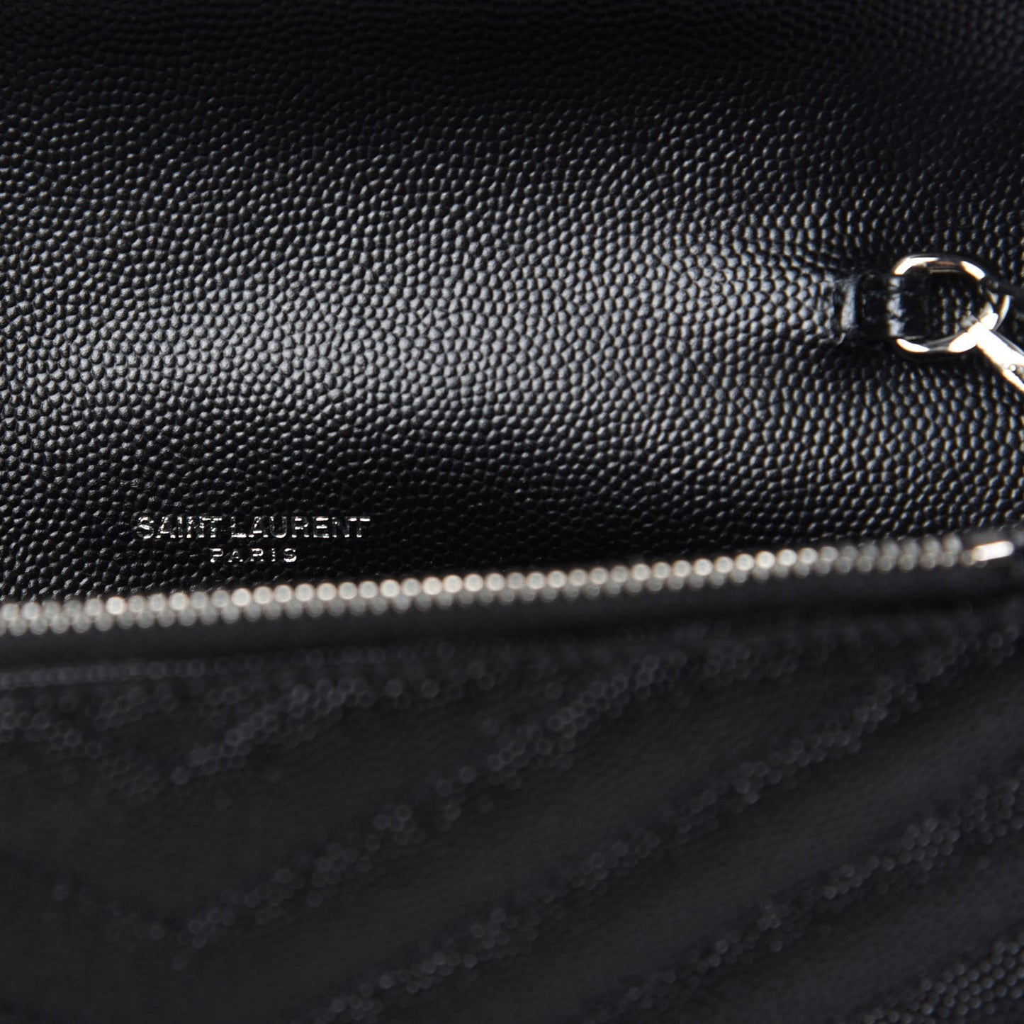 Grain De Poudre Matelasse Chevron Monogram Envelope Chain Wallet Black