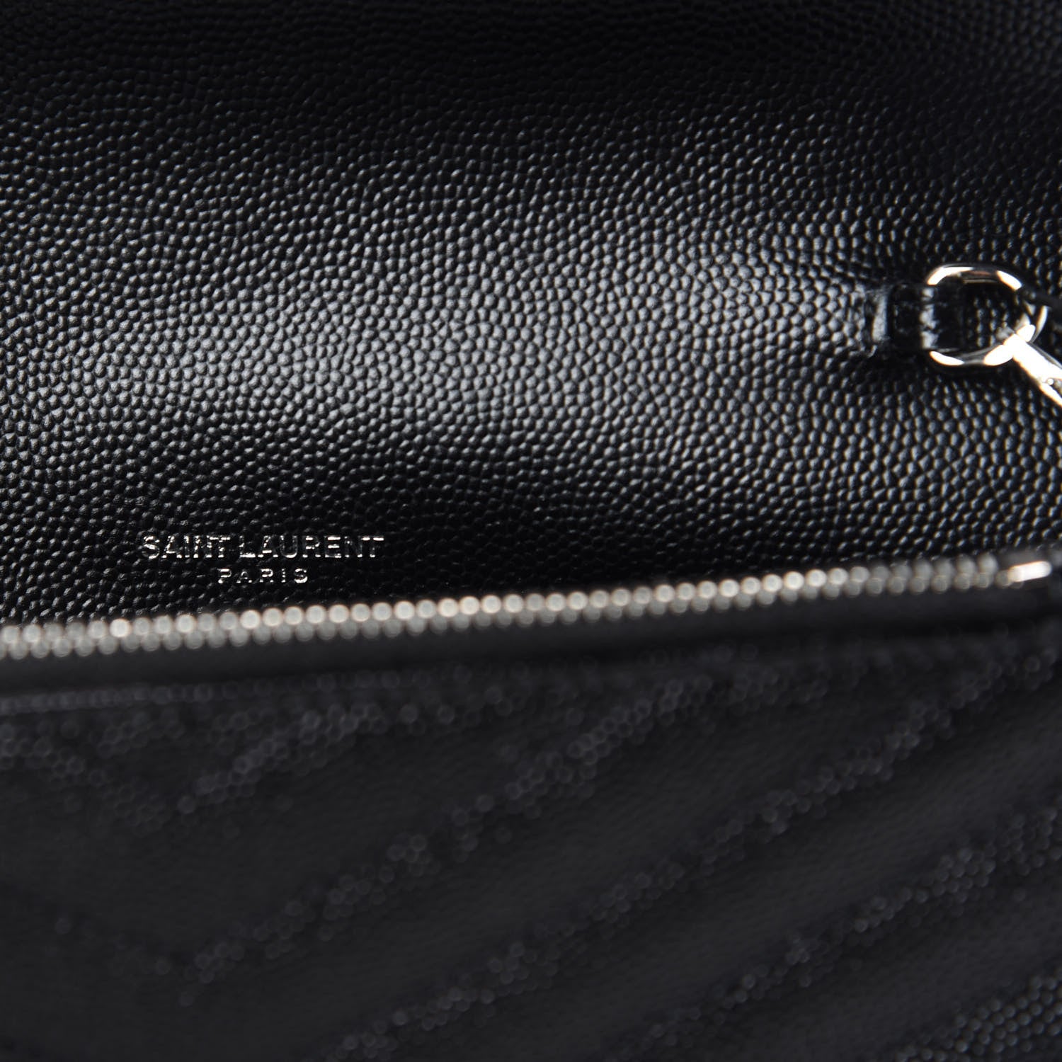 Saint Laurent Grain De Poudre Matelasse Chevron Monogram Envelope Chain Wallet Black 6 of 9