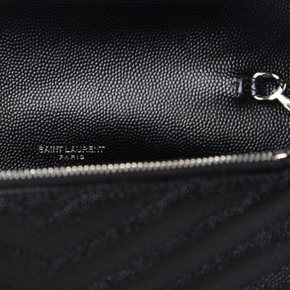 Saint Laurent Grain De Poudre Matelasse Chevron Monogram Envelope Chain Wallet Black 6 of 9