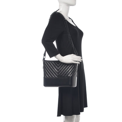 Chanel Aged Calfskin Chevron Quilted Medium Gabrielle Hobo Black 2 of 12