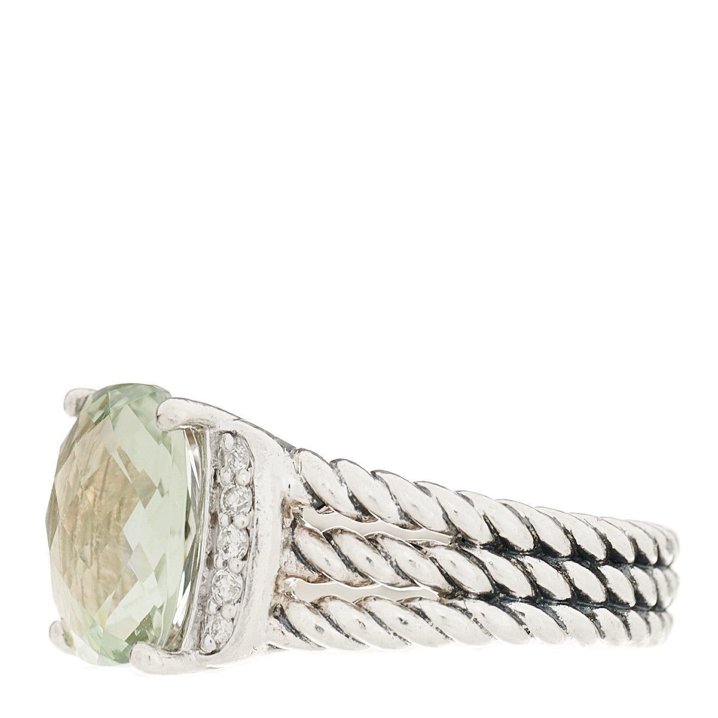 Sterling Silver Diamond Prasiolite 10mm Petite Wheaton Ring 51 5.75