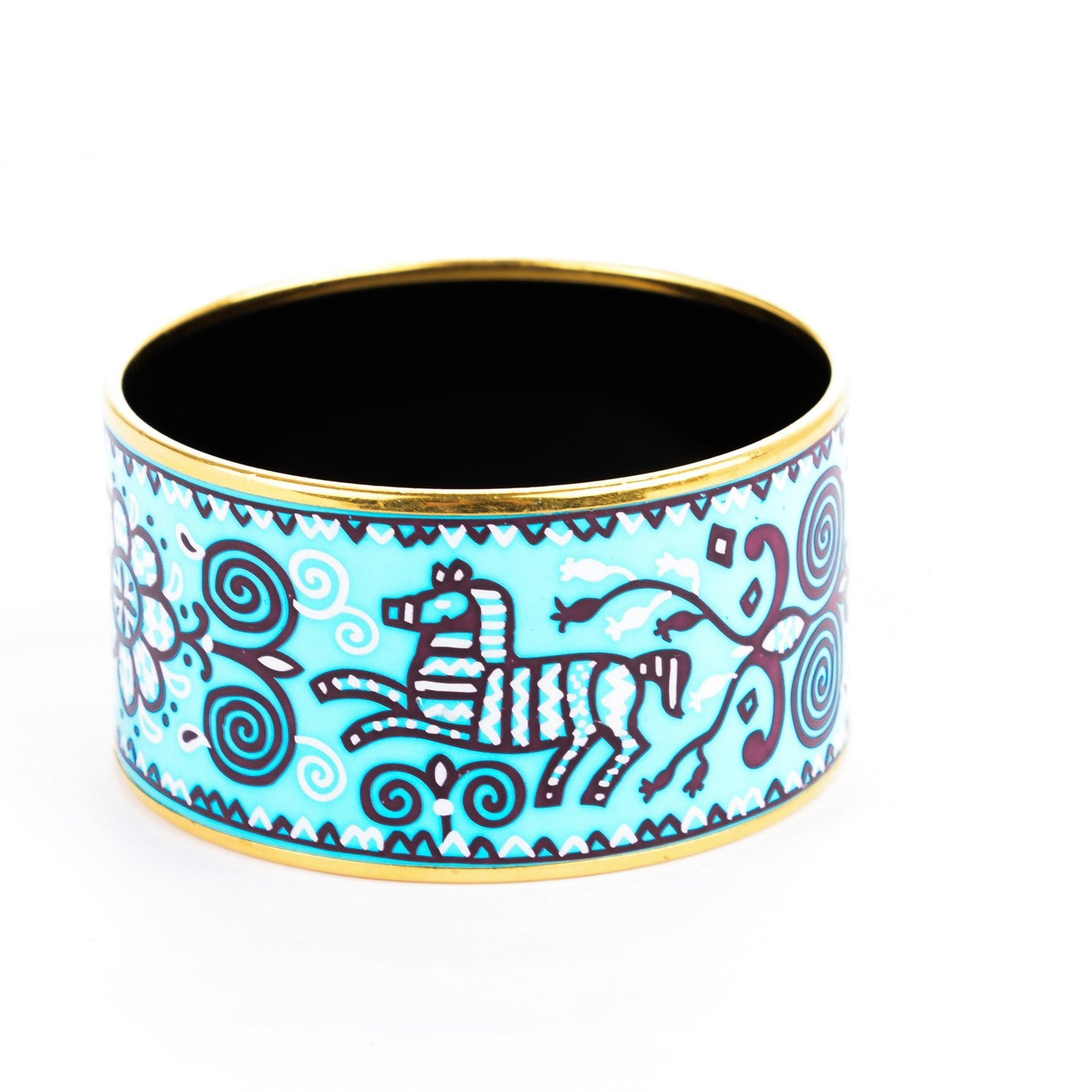 Enamel Printed Horses Extra Wide Bracelet 70 Aqua