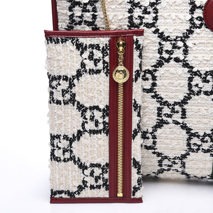 Gucci Tweed GG Monogram Large Rajah Chain Tote White Black Romantic Cherry 8 of 12