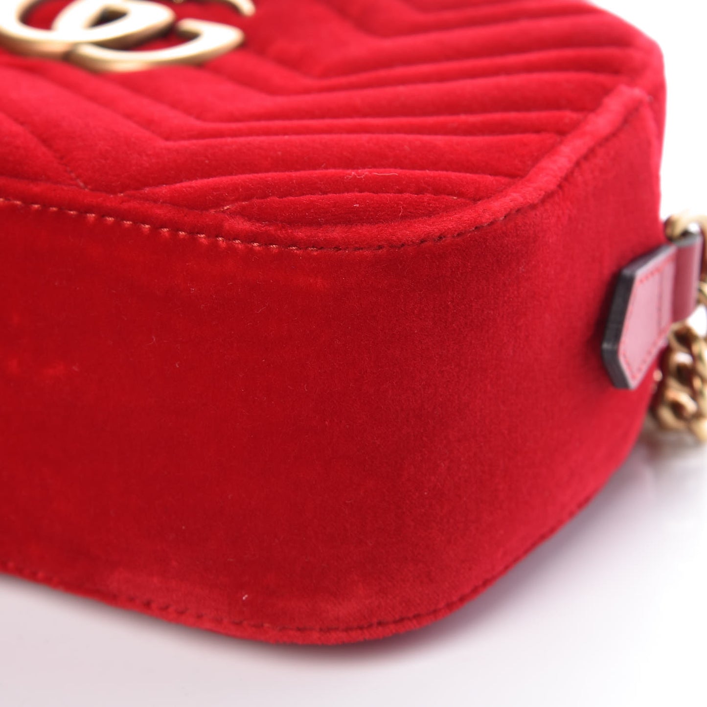 Velvet Matelasse Small GG Marmont Chain Shoulder Bag Hibiscus Red