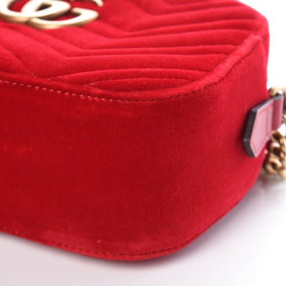 Gucci Velvet Matelasse Small GG Marmont Chain Shoulder Bag Hibiscus Red 9 of 9