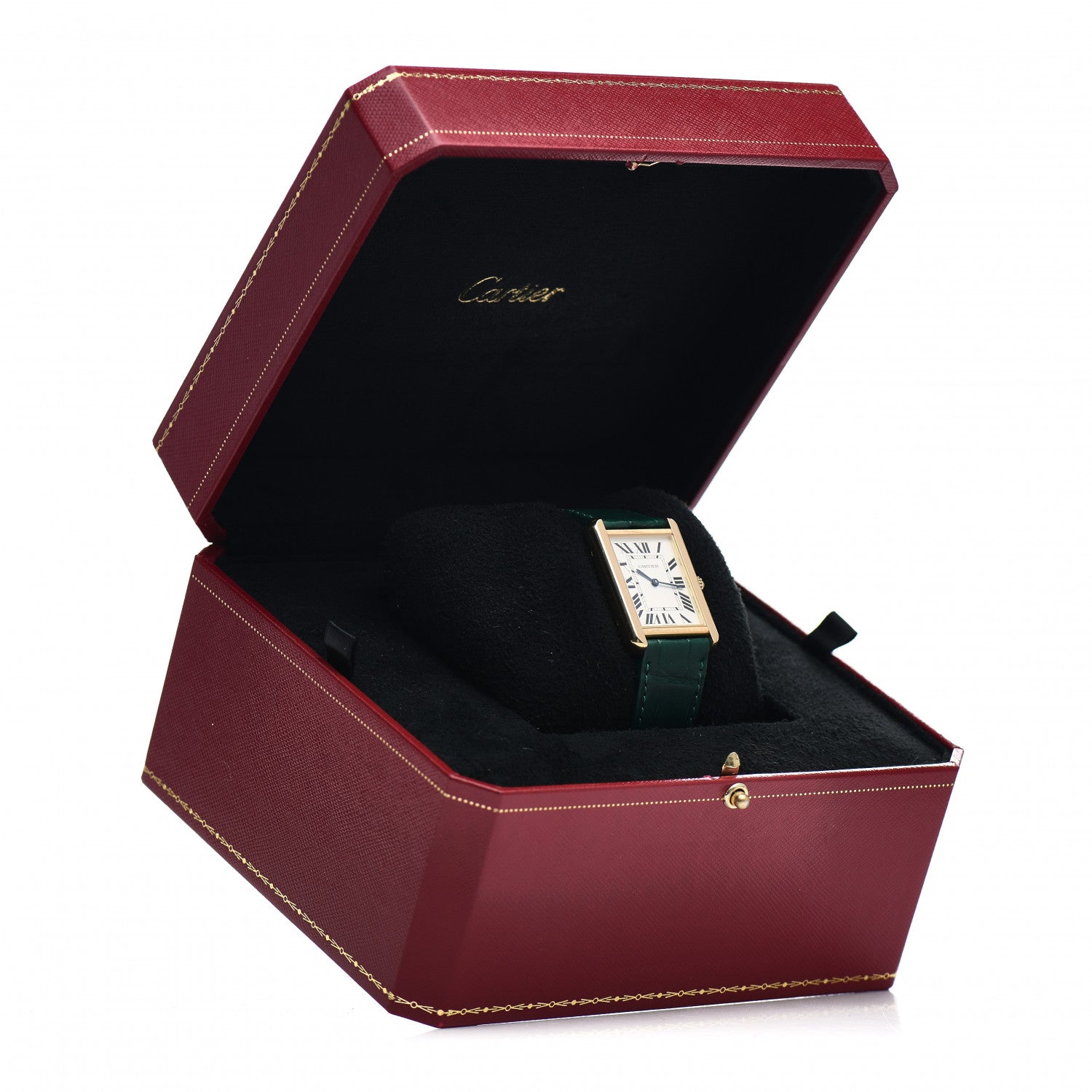 Cartier Stainless Steel 18K Yellow Gold Alligator 27mm Tank Solo Quartz Watch Green 5 of 5