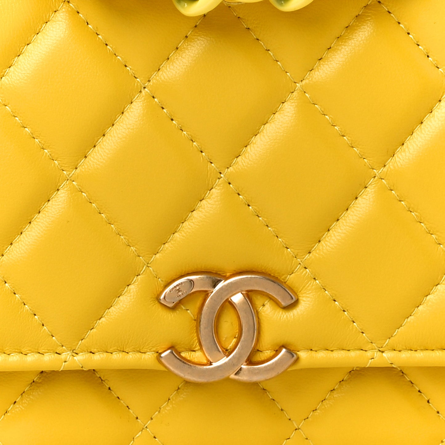 Lambskin Resin Quilted Wallet On Chain WOC Yellow