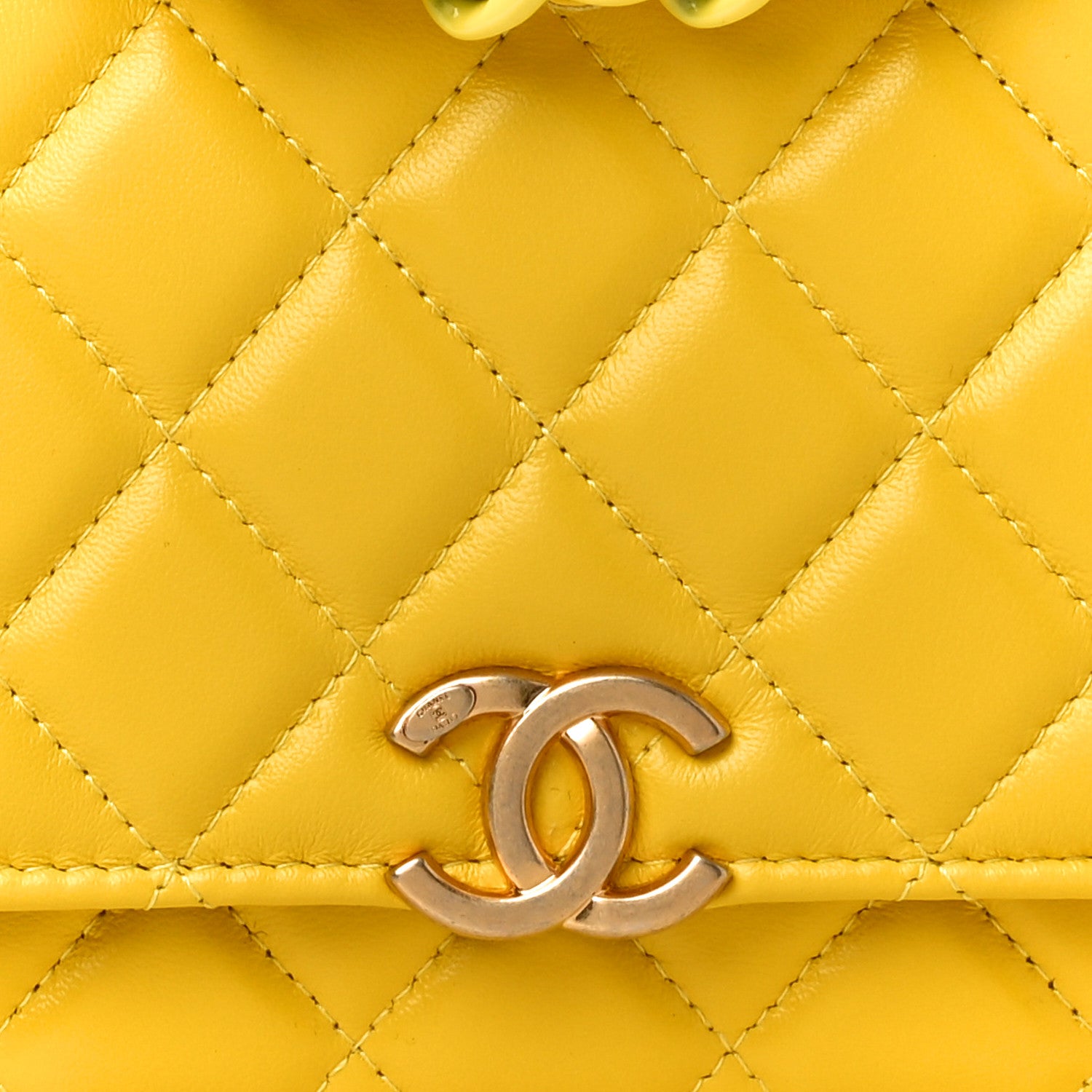 Chanel Lambskin Resin Quilted Wallet On Chain WOC Yellow 11 of 12