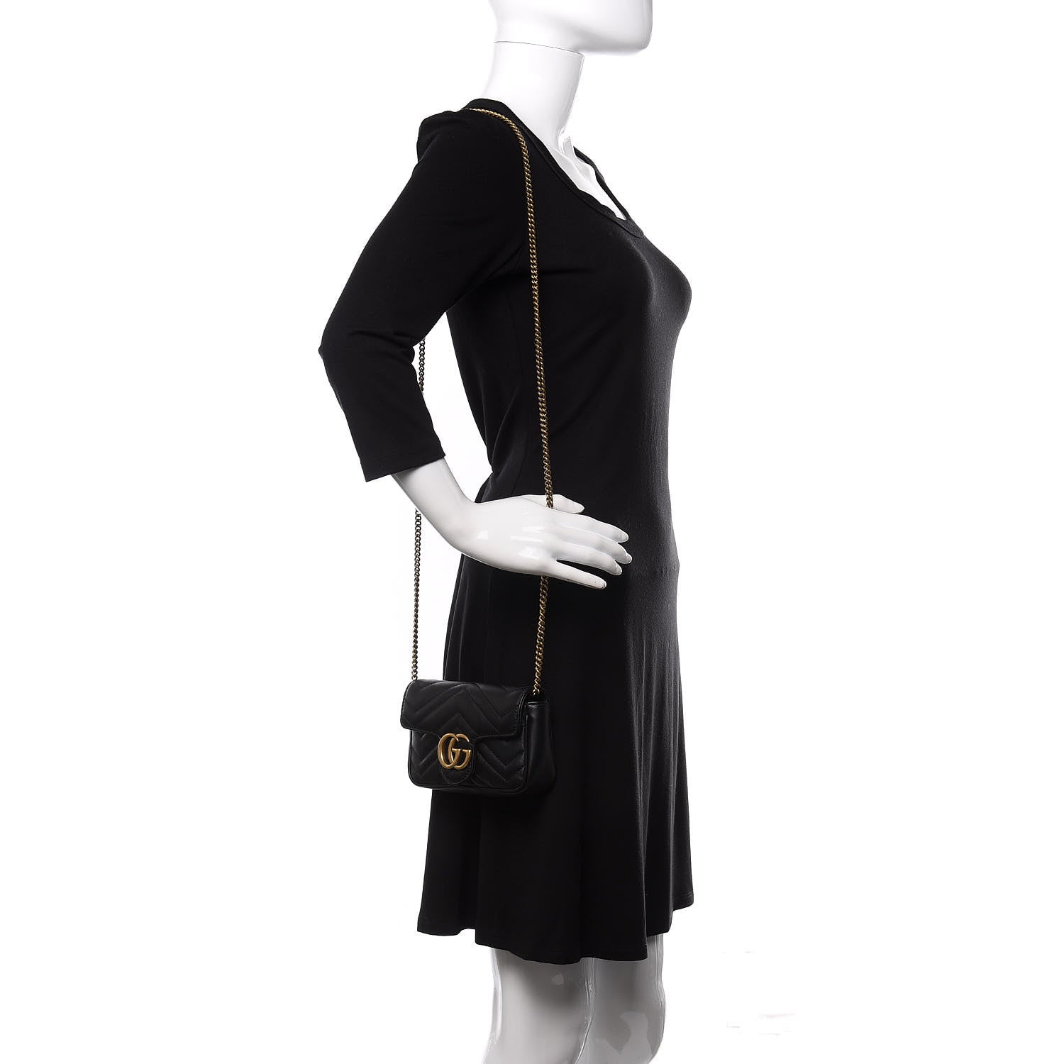 Gucci Calfskin Matelasse Super Mini GG Marmont Shoulder Bag Black 2 of 10
