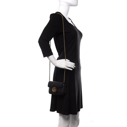 Gucci Calfskin Matelasse Super Mini GG Marmont Shoulder Bag Black 2 of 10