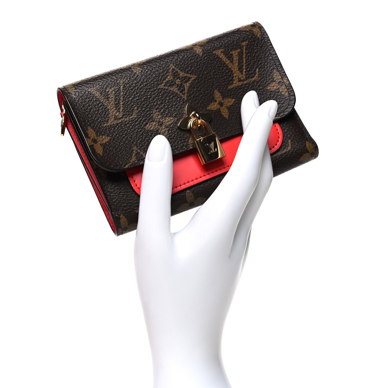 Louis Vuitton Monogram Flower Lock Compact Wallet Coquelicot 2 of 11