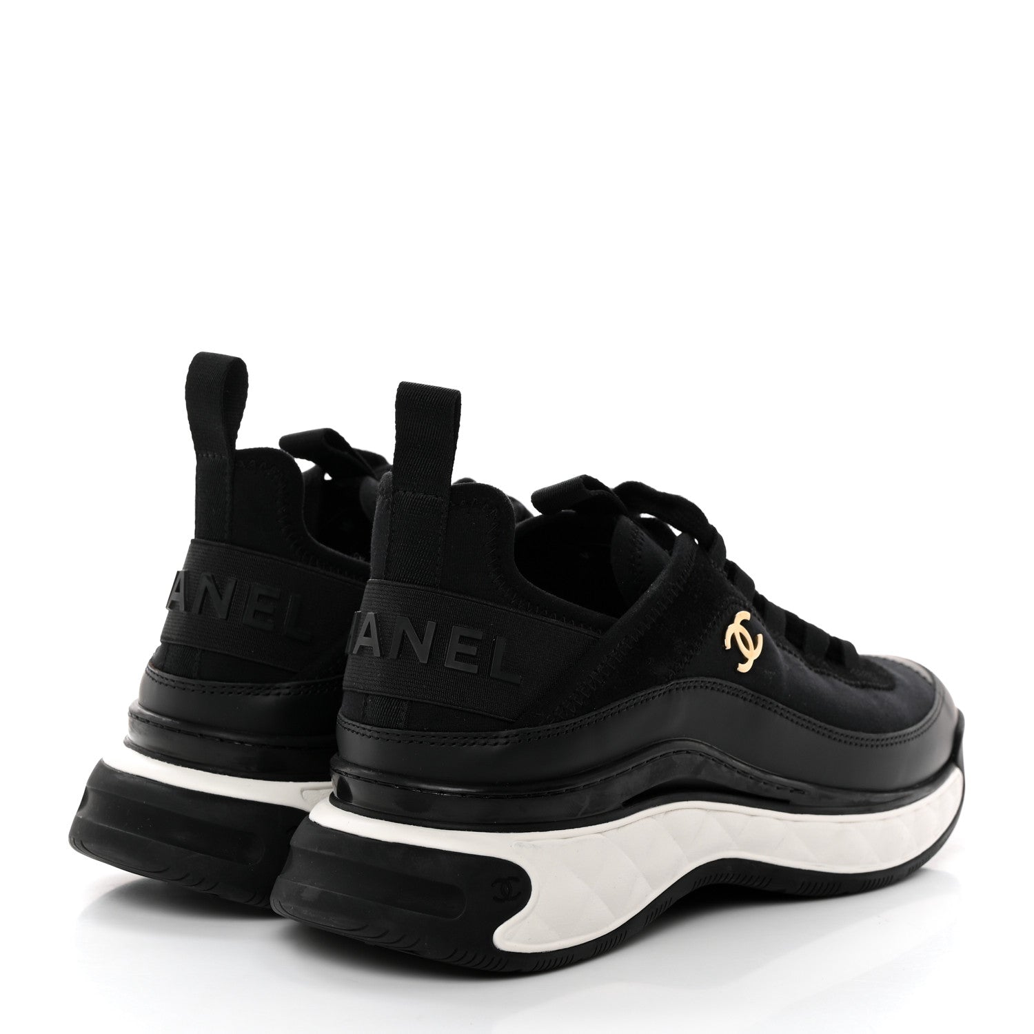 Chanel Velvet Calfskin Mixed Fibers CC Sneakers 37 Black 4 of 9