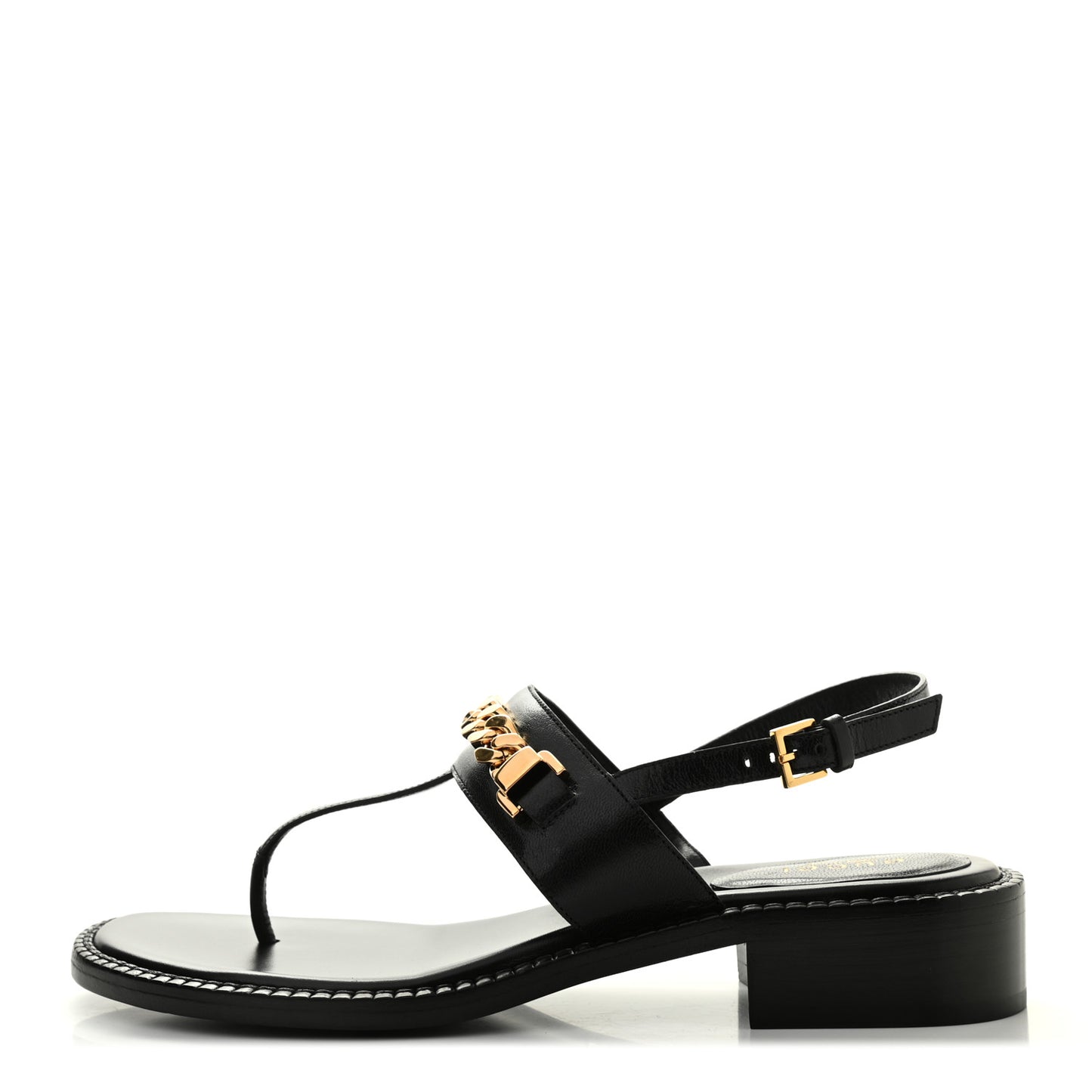 Calfskin Chain Thong Sandals 36.5 Black