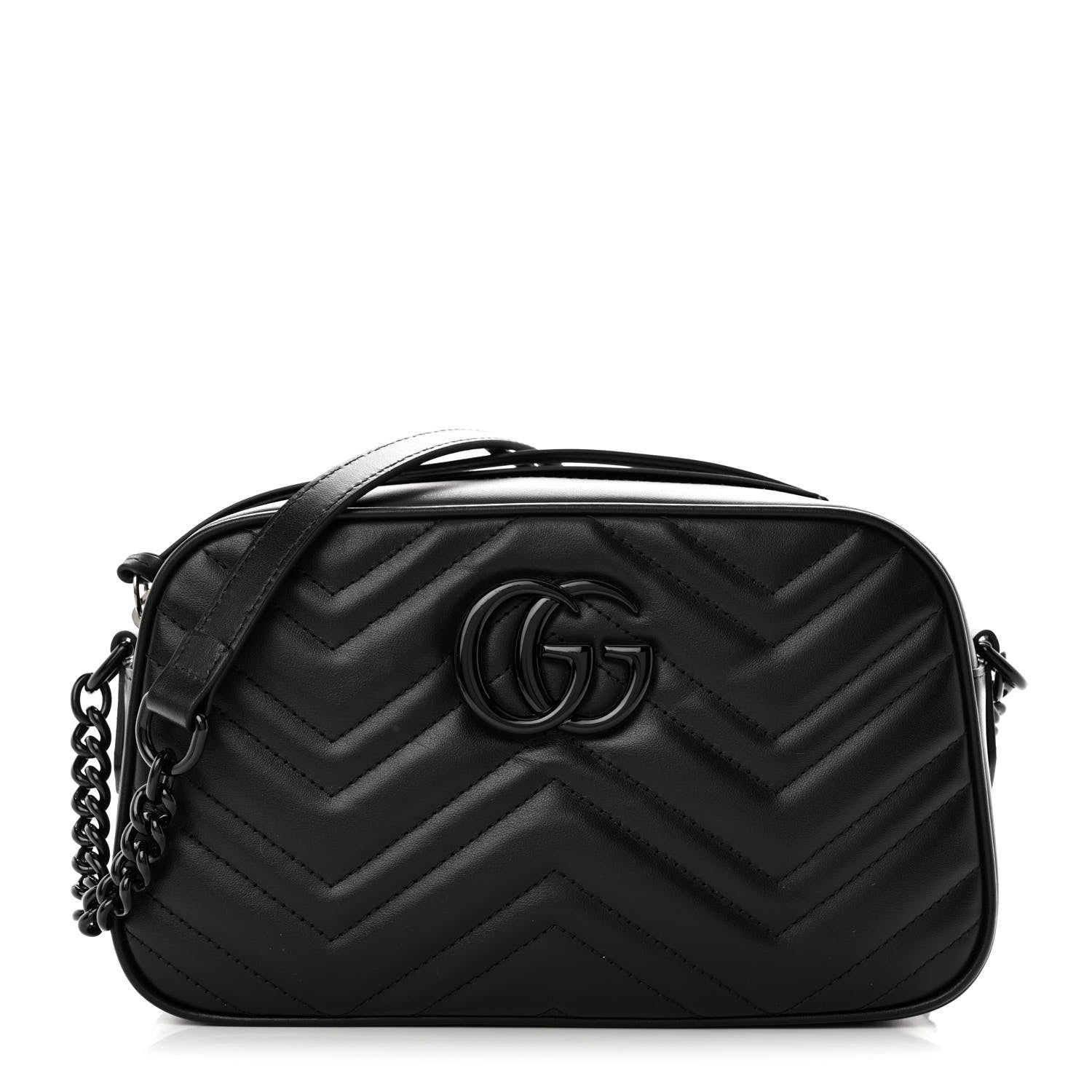Gucci Calfskin Matelasse Monochrome Small GG Marmont Chain Shoulder Bag Black 1 of 11