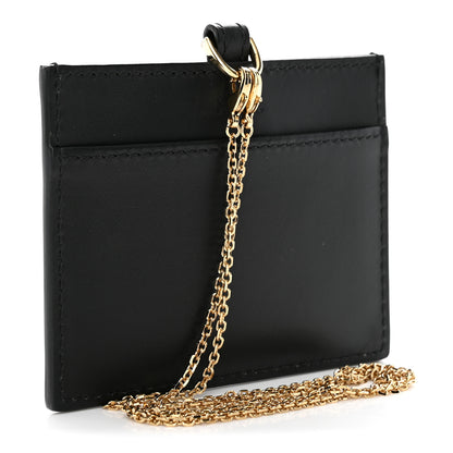 Fendi Vitello Kyoto Metal Fendi Roma Logo Badge Holder With Chain Black 3 of 7