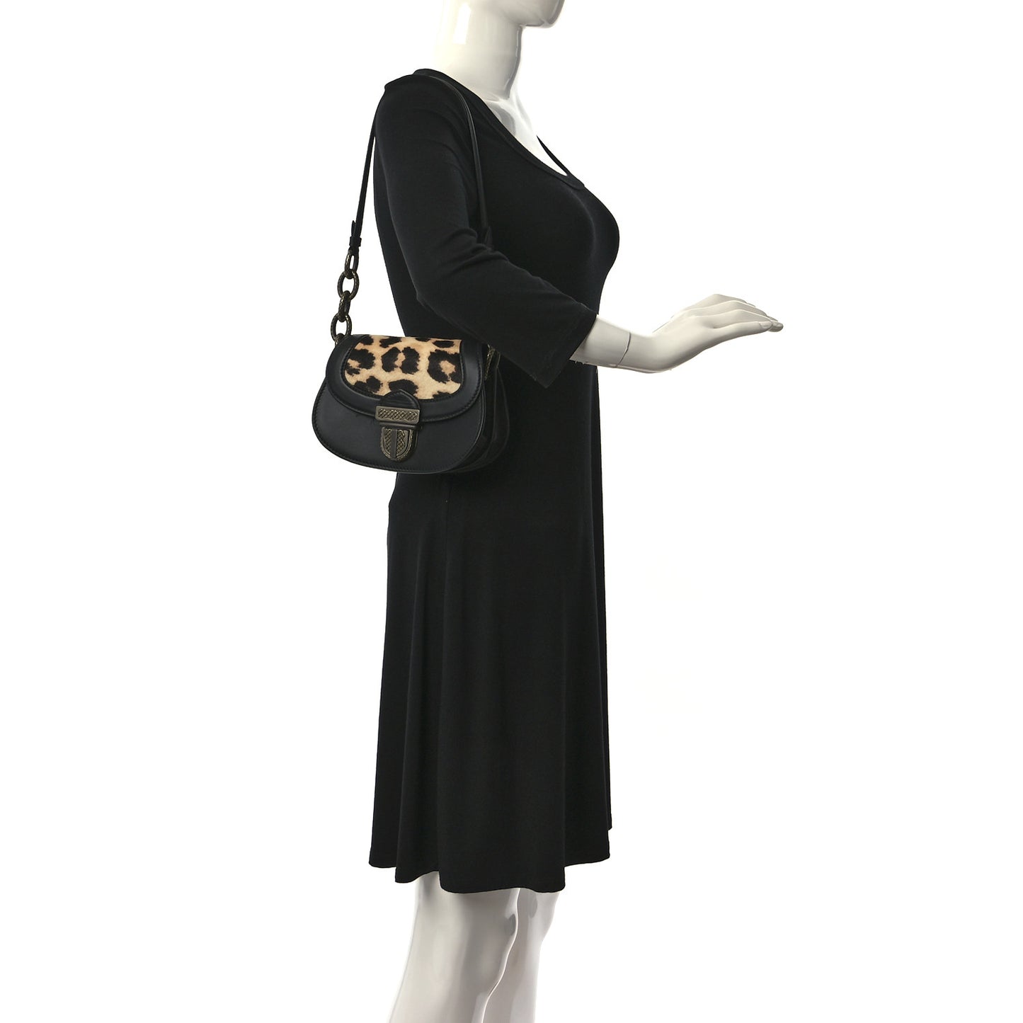Calfskin Pony Hair Leopard Print Umbria Bag Black
