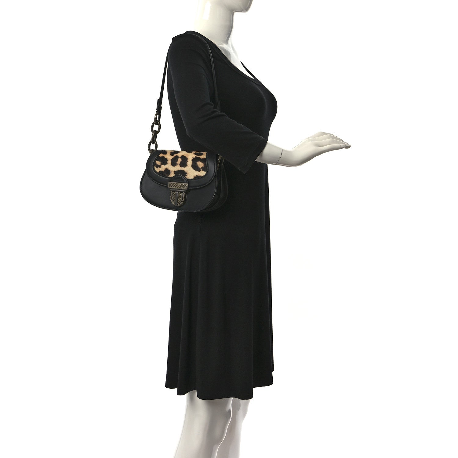 Bottega Veneta Calfskin Pony Hair Leopard Print Umbria Bag Black 2 of 13
