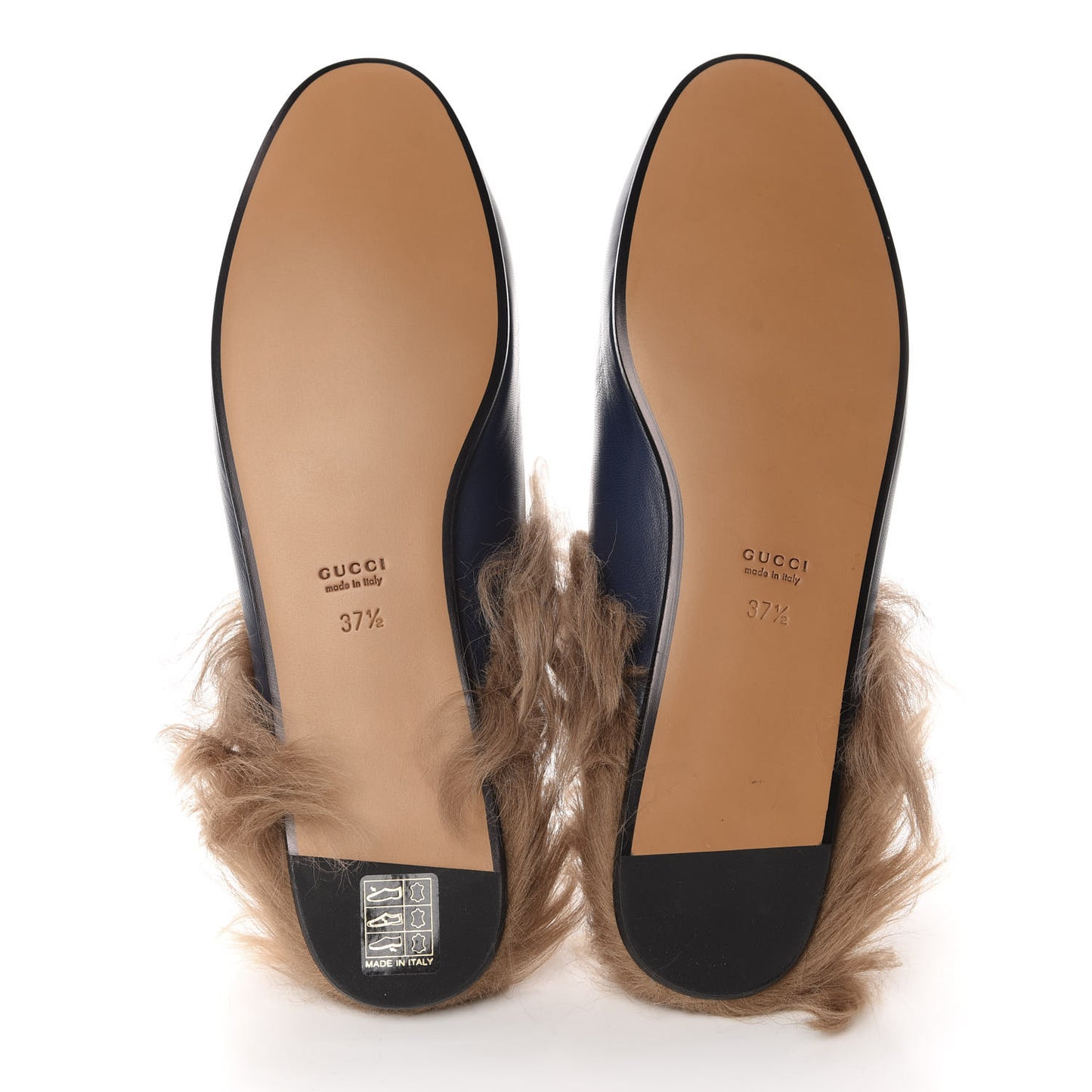 Malaga Kid Fur Womens Princetown Slippers 37.5 Blue Agata
