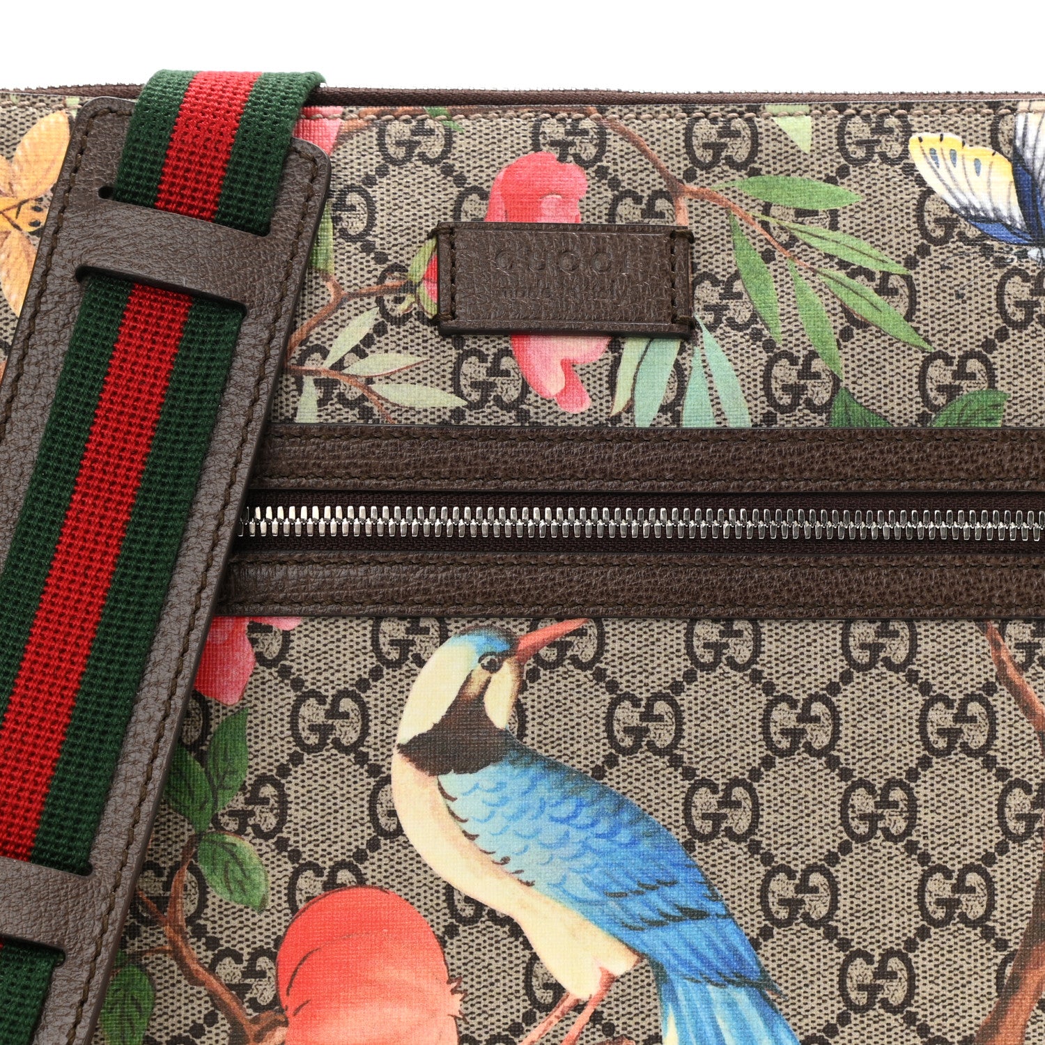 Gucci GG Supreme Monogram Tian Web Medium Flat Messenger Beige Multicolor New Acero 8 of 10