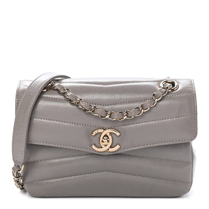 Chanel Shiny Lambskin Quilted Small Chevron Miroir Grey 1 of 13