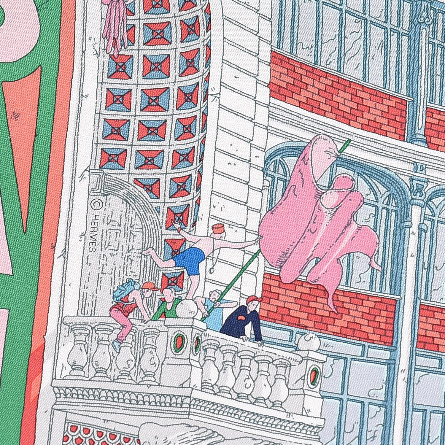 Hermes Silk Le Grand Prix du Faubourg Scarf 90 Bleu Rose Menthol 3 of 7