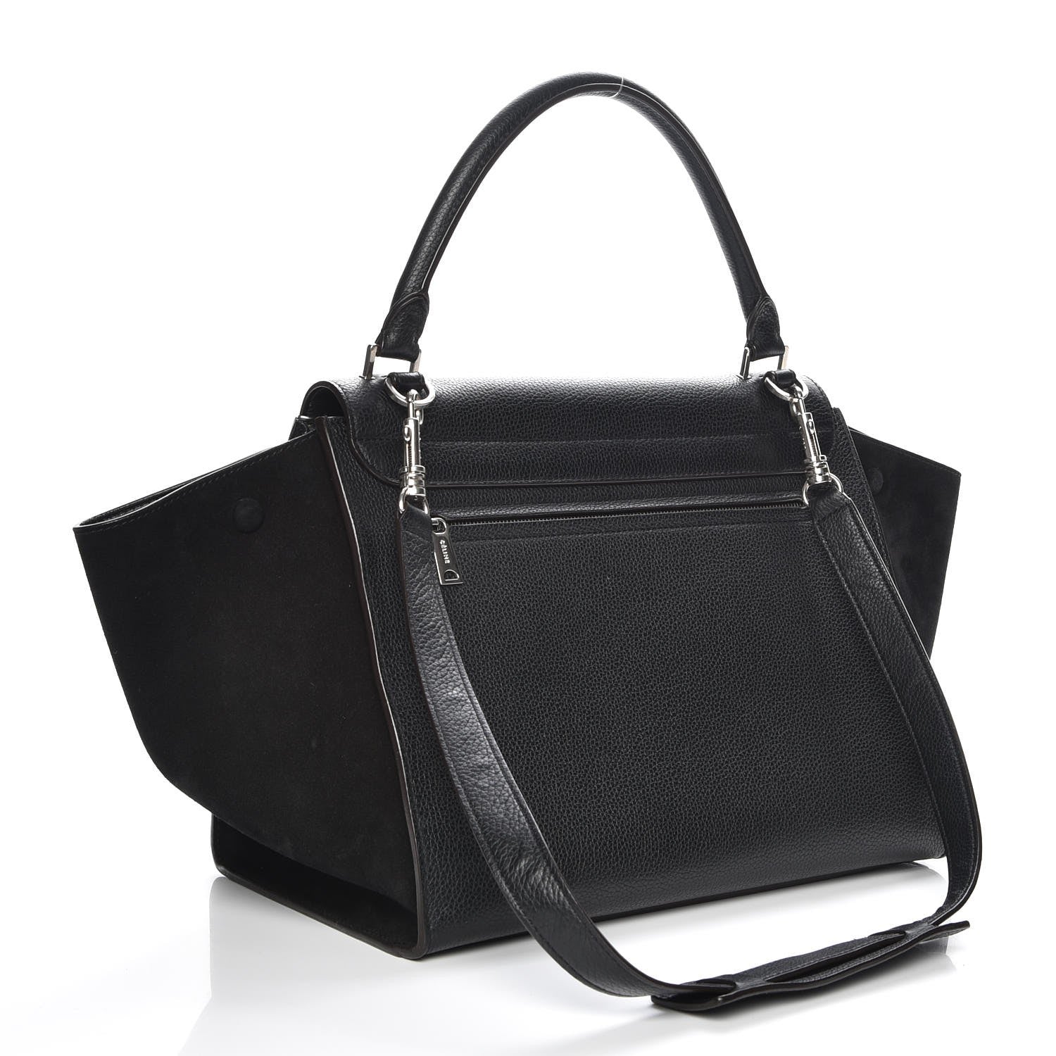 Celine Drummed Calfskin Suede Medium Trapeze Black 4 of 7