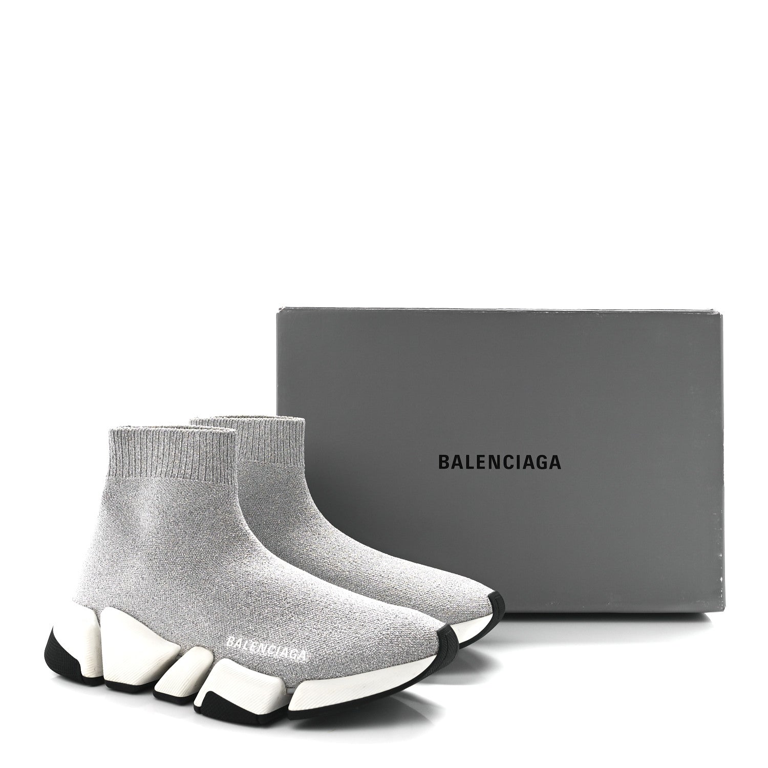 Balenciaga Laminated Knit Bi-Color Sole Womens Speed 2.0 Sneakers 37 Silver White Black 8 of 9